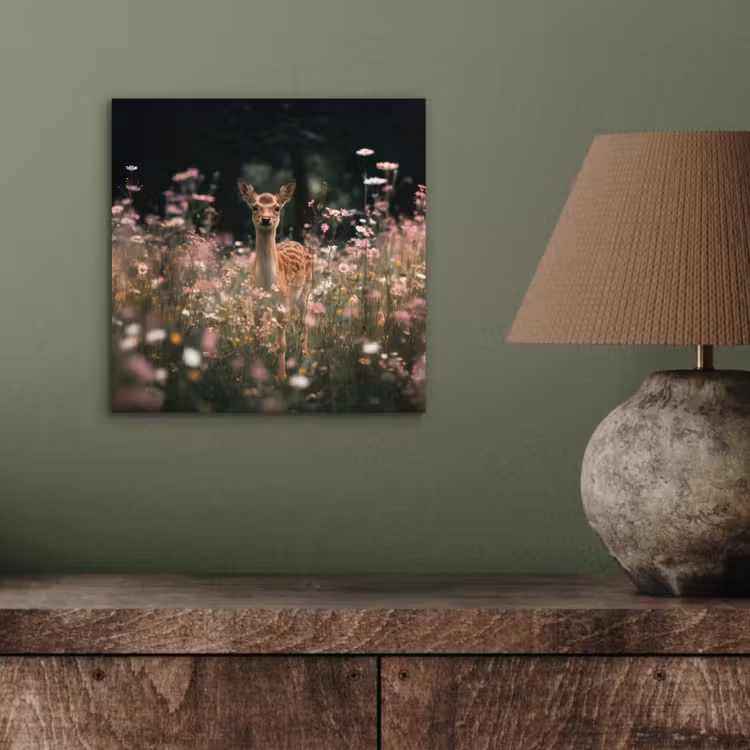 Hert - Wilde bloemen - Bos aluminium wit klein -sfeer2