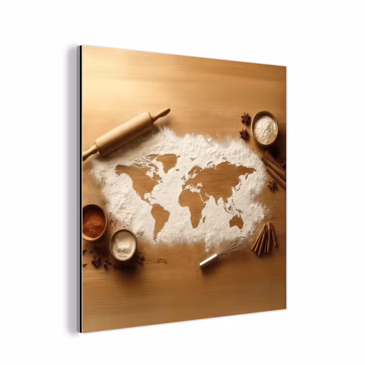 Hout - Wereldkaart - Bakken - Keuken aluminium wit klein -3d