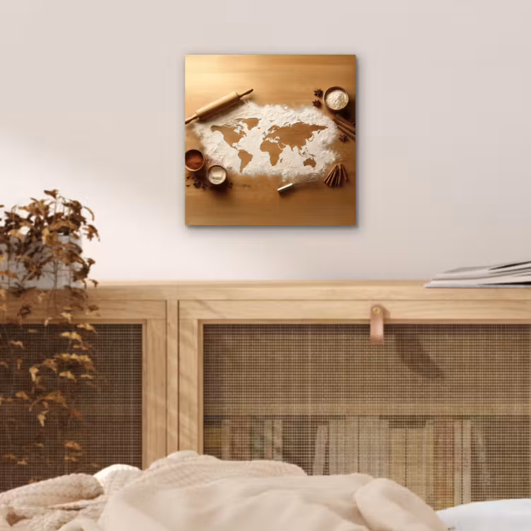 Hout - Wereldkaart - Bakken - Keuken aluminium wit klein -sfeer3