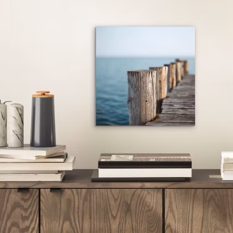 Houten steiger - Helderblauwe lucht aluminium wit klein -sfeer1