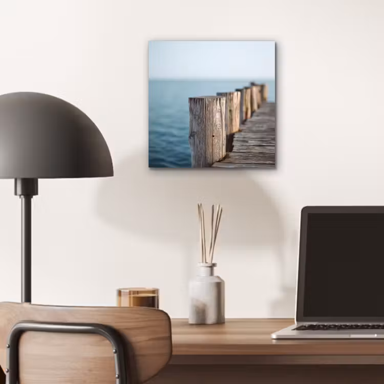 Houten steiger - Helderblauwe lucht aluminium wit klein -sfeer5