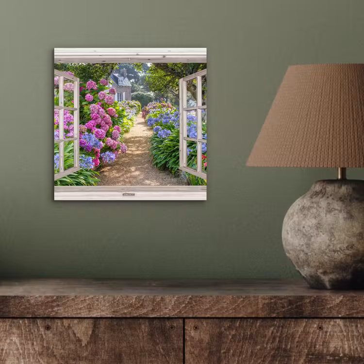Hortensia - Doorkijk - Bloemen - Zomer - Paars - Pad aluminium wit klein -sfeer2