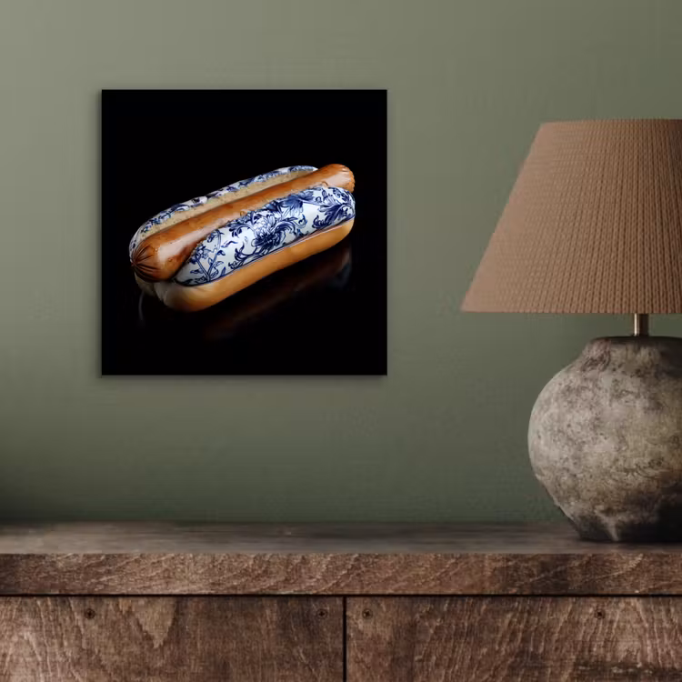 Hotdog - Porselein - Delfts blauw - Eten aluminium wit klein -sfeer2