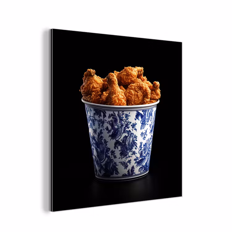Kip - Bucket - Delfts blauw - Lekker aluminium wit klein -3d