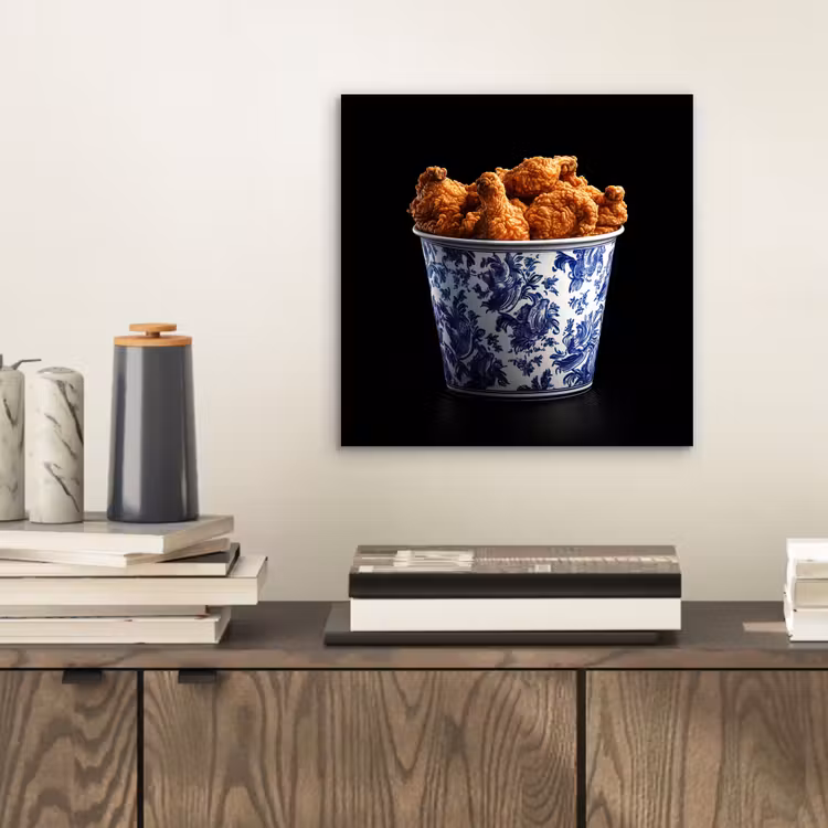 Kip - Bucket - Delfts blauw - Lekker aluminium wit klein -sfeer1
