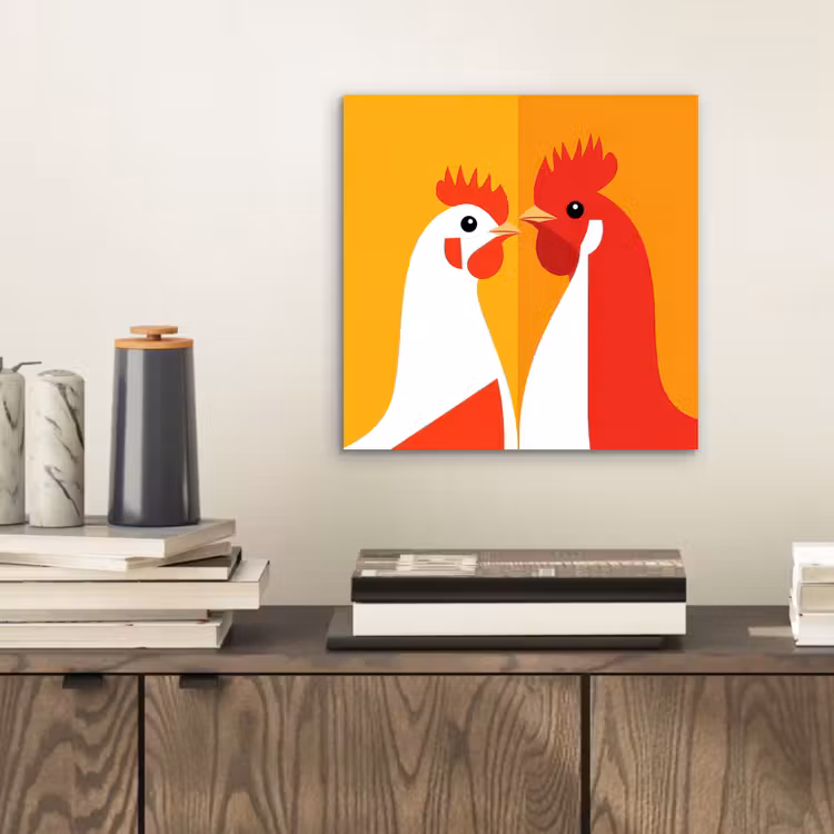 Kippen - Oranje - Vlakken aluminium wit klein -sfeer1