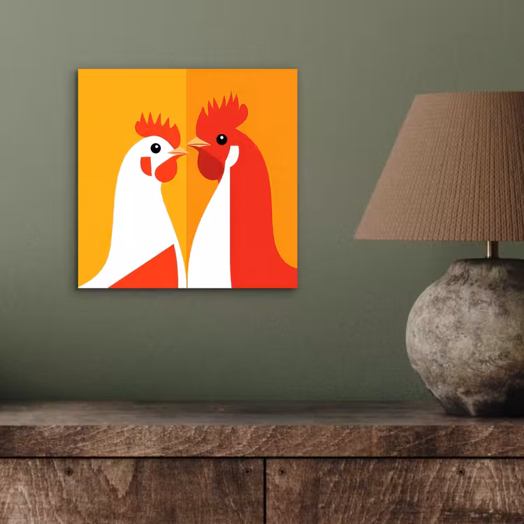 Kippen - Oranje - Vlakken aluminium wit klein -sfeer2