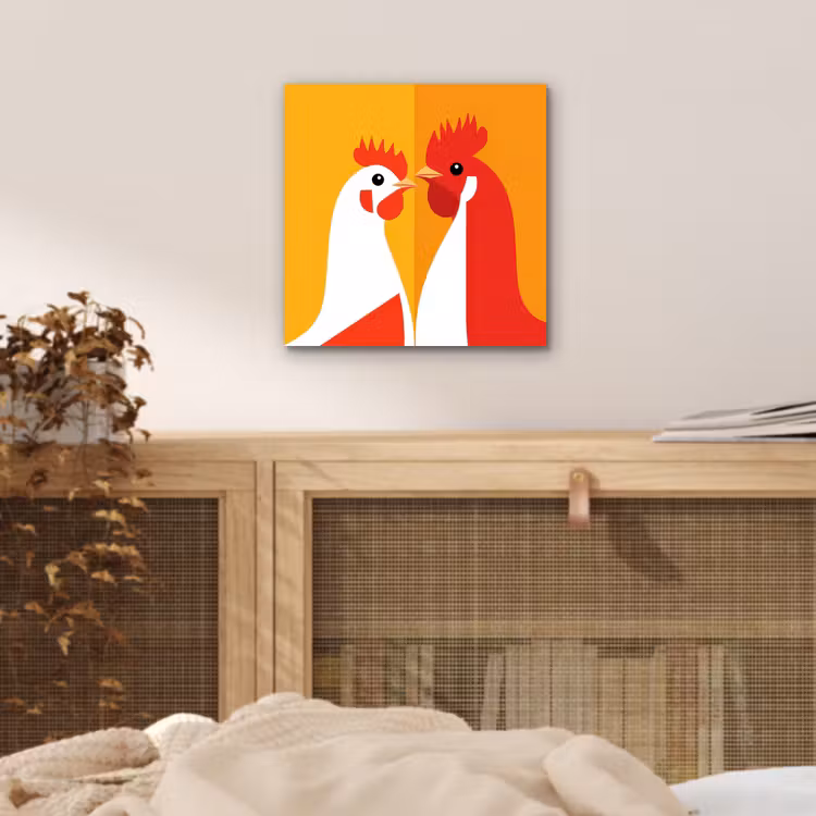 Kippen - Oranje - Vlakken aluminium wit klein -sfeer3