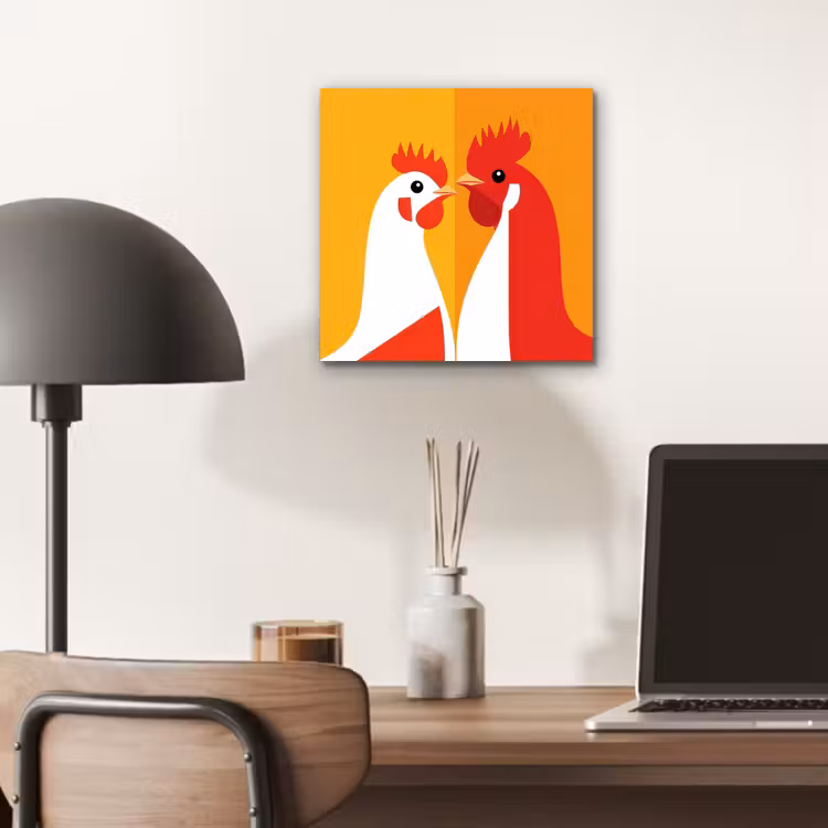 Kippen - Oranje - Vlakken aluminium wit klein -sfeer5
