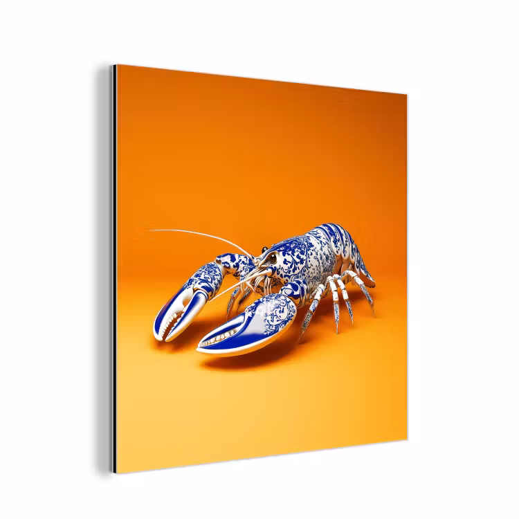 Kreeft - Delftsblauw - Schild - Stoer - Oranje aluminium wit klein -3d