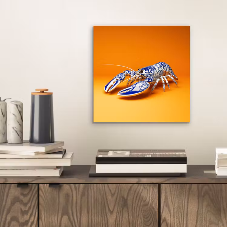 Kreeft - Delftsblauw - Schild - Stoer - Oranje aluminium wit klein -sfeer1