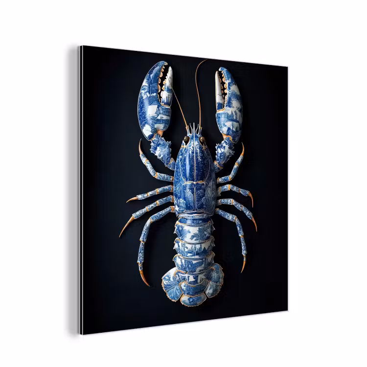 Kreeft - Delftsblauw - Schild - Stoer aluminium wit klein -3d