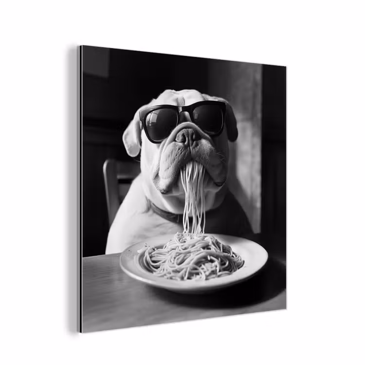 Hond - Bulldog - Pasta - Bril - Stoer - Dieren aluminium wit klein -3d