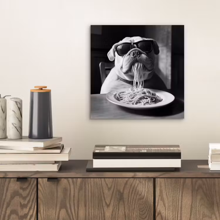Hond - Bulldog - Pasta - Bril - Stoer - Dieren aluminium wit klein -sfeer1