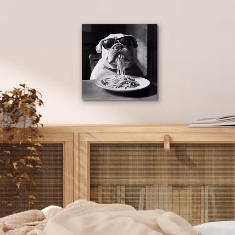 Hond - Bulldog - Pasta - Bril - Stoer - Dieren aluminium wit klein -sfeer3