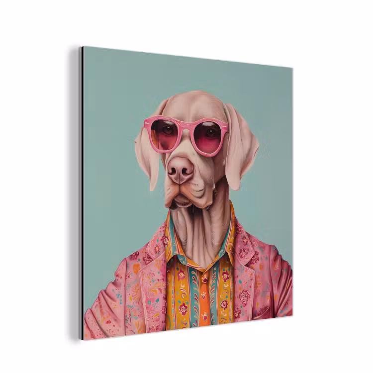 Hond - Overhemd - Bloemen - Bril aluminium wit klein -3d