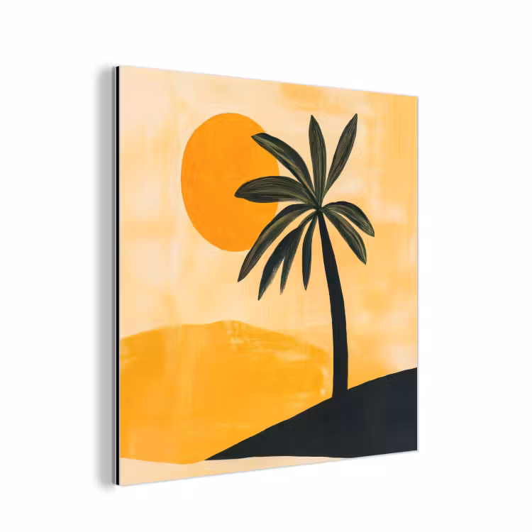 Illustratie - Palmboom - Zon - Heuvels aluminium wit klein -3d