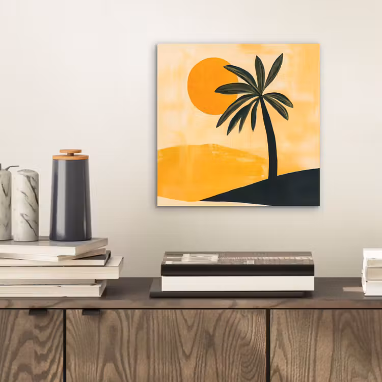 Illustratie - Palmboom - Zon - Heuvels aluminium wit klein -sfeer1