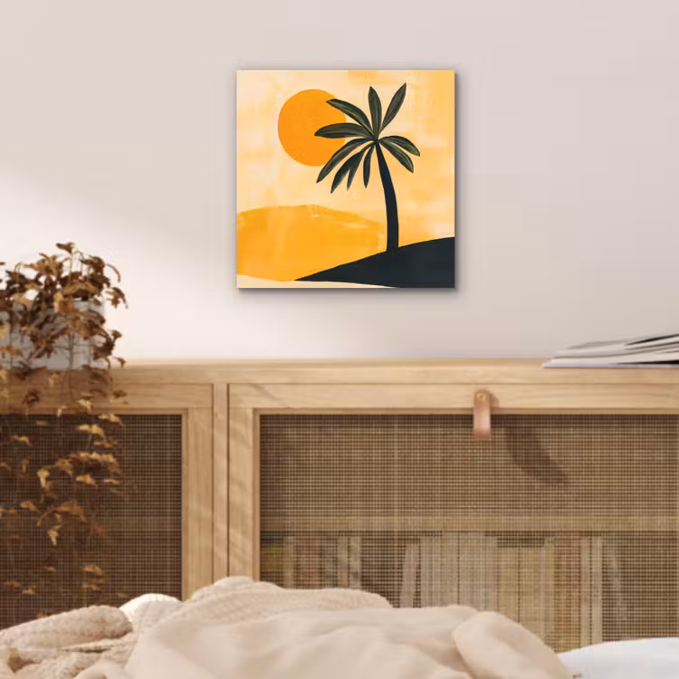 Illustratie - Palmboom - Zon - Heuvels aluminium wit klein -sfeer3