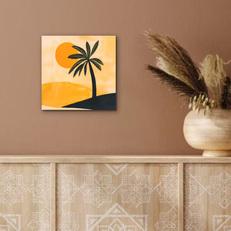 Illustratie - Palmboom - Zon - Heuvels aluminium wit klein -sfeer4