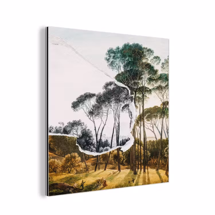 Italiaans landschap parasoldennen - Kunst - Hendrik Voogd - Schilderij - Zwart wit - Oude meesters aluminium wit klein -3d