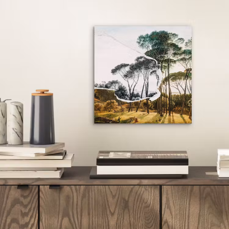 Italiaans landschap parasoldennen - Kunst - Hendrik Voogd - Schilderij - Zwart wit - Oude meesters aluminium wit klein -sfeer1