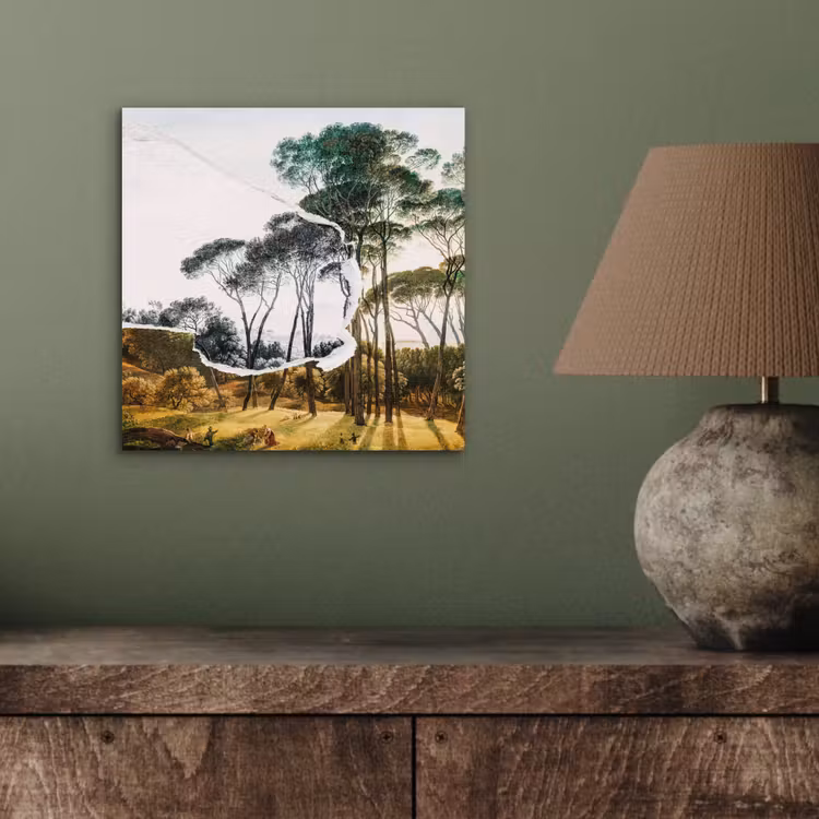 Italiaans landschap parasoldennen - Kunst - Hendrik Voogd - Schilderij - Zwart wit - Oude meesters aluminium wit klein -sfeer2