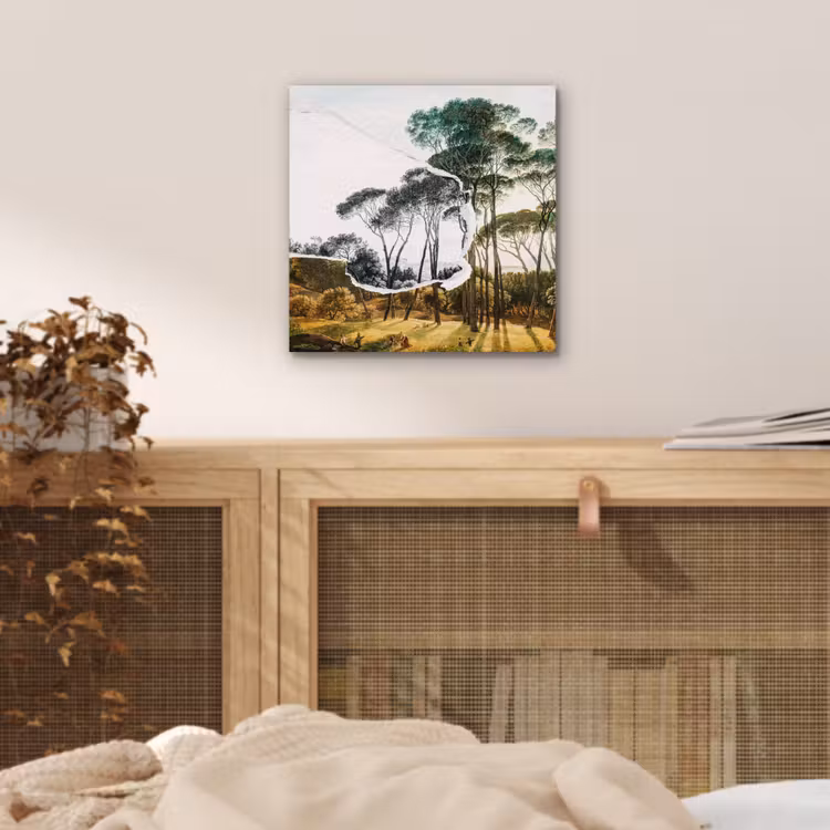 Italiaans landschap parasoldennen - Kunst - Hendrik Voogd - Schilderij - Zwart wit - Oude meesters aluminium wit klein -sfeer3