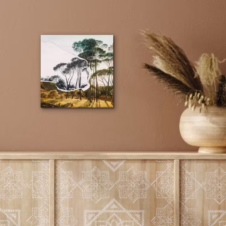 Italiaans landschap parasoldennen - Kunst - Hendrik Voogd - Schilderij - Zwart wit - Oude meesters aluminium wit klein -sfeer4