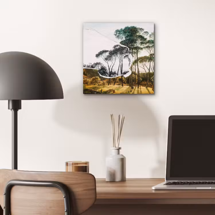 Italiaans landschap parasoldennen - Kunst - Hendrik Voogd - Schilderij - Zwart wit - Oude meesters aluminium wit klein -sfeer5