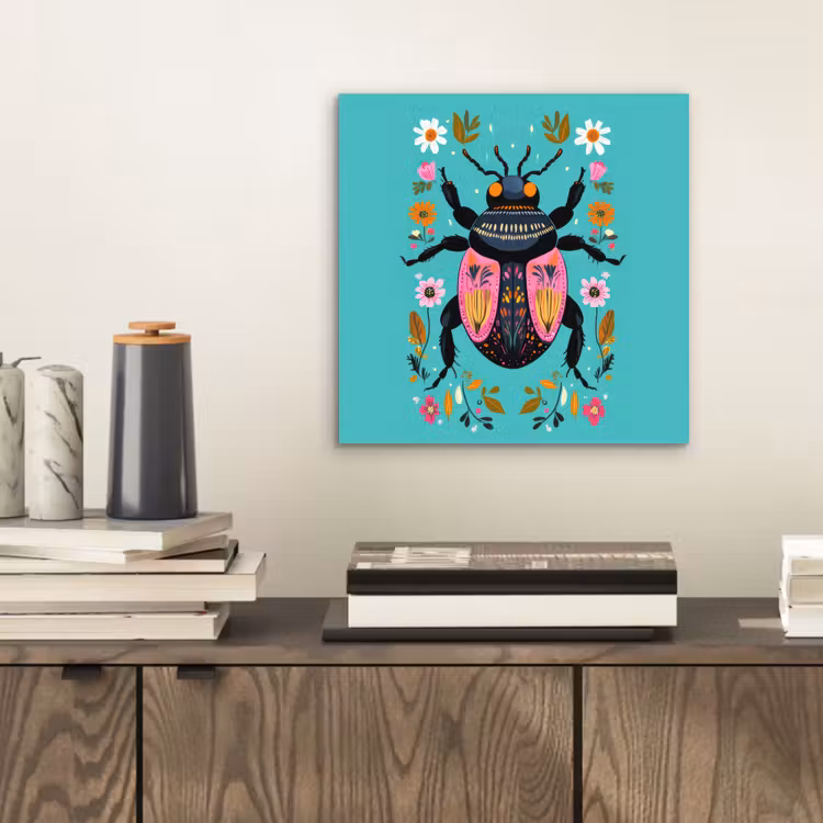 Kever - Bloemmotieven - Turquoise - Bladeren aluminium wit klein -sfeer1