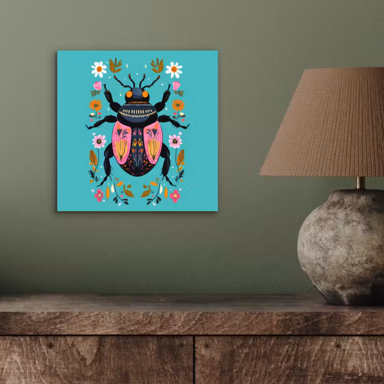 Kever - Bloemmotieven - Turquoise - Bladeren aluminium wit klein -sfeer2