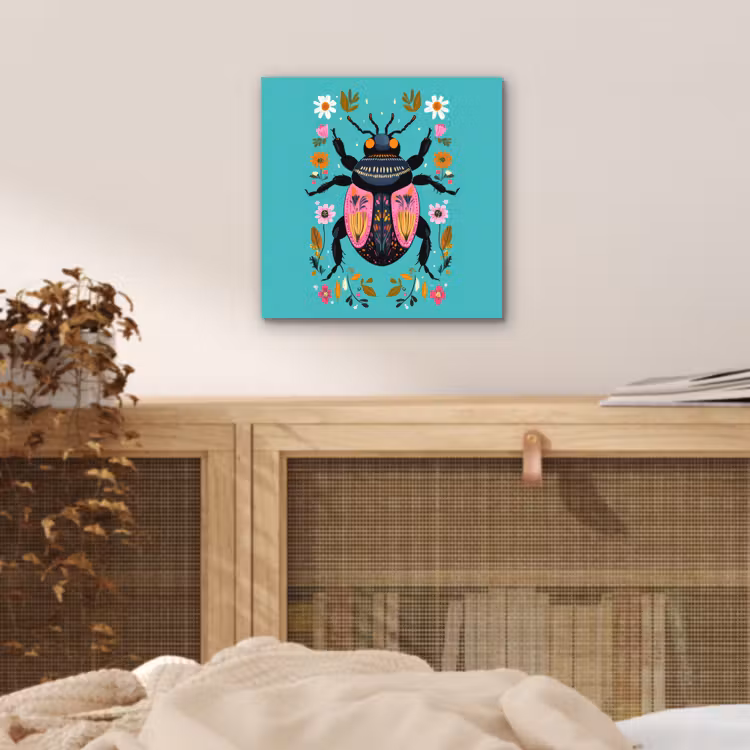 Kever - Bloemmotieven - Turquoise - Bladeren aluminium wit klein -sfeer3