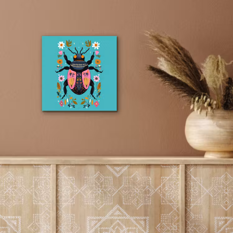 Kever - Bloemmotieven - Turquoise - Bladeren aluminium wit klein -sfeer4