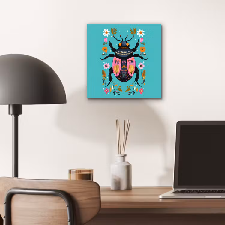 Kever - Bloemmotieven - Turquoise - Bladeren aluminium wit klein -sfeer5