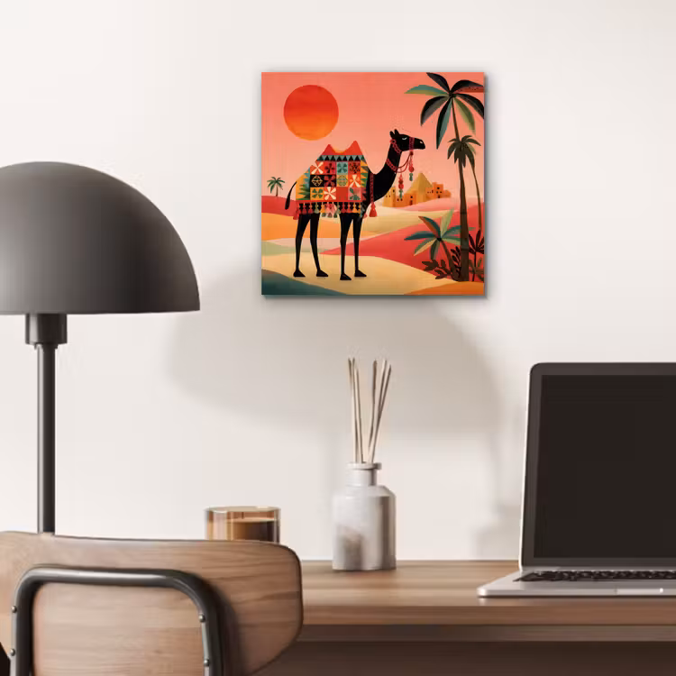 Kameel - Gekleurd tapijt - Duinen - Rode zon aluminium wit klein -sfeer5