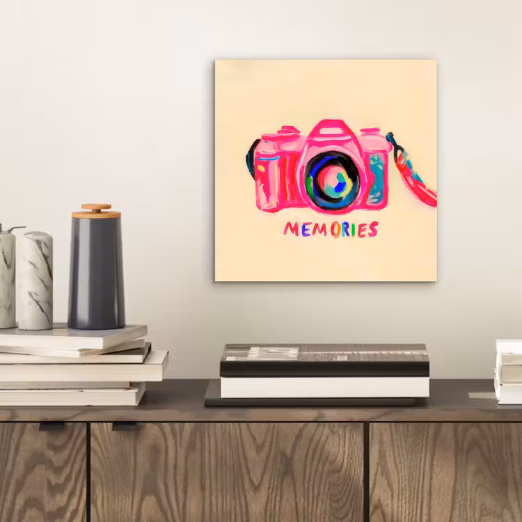 Camera - Memories - Roze - Geschilderd aluminium wit klein -sfeer1