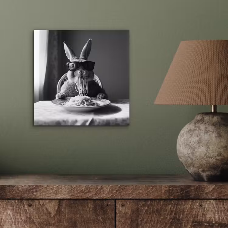 Konijn - Bunny - Zonnebril - Tafelkleed - Pasta - Schattig aluminium wit klein -sfeer2