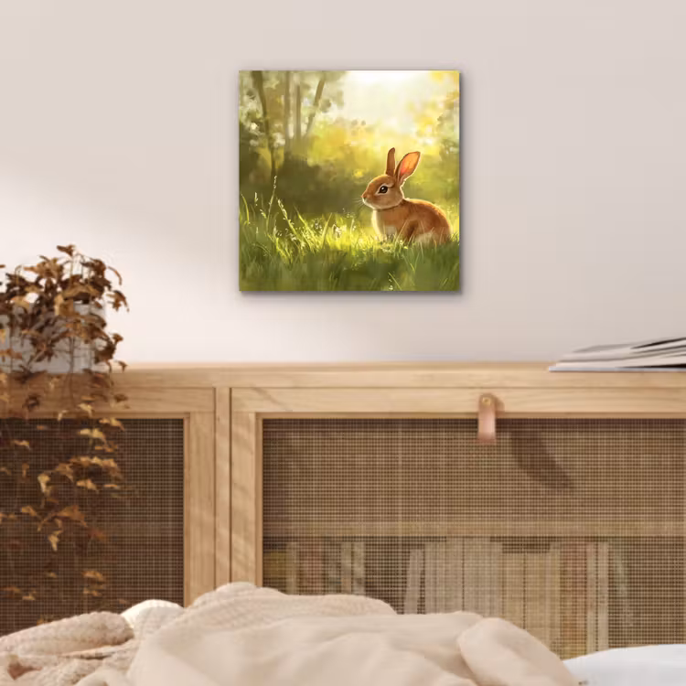 Konijn - Zonlicht - Bos aluminium wit klein -sfeer3
