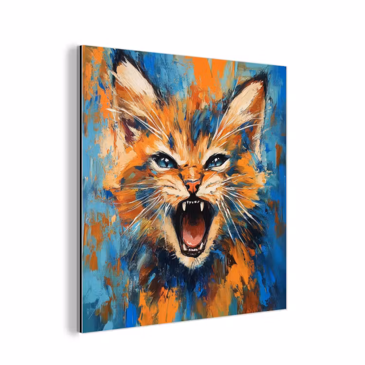 Kat - Kleurrijk - Oranje - Blauw aluminium wit klein -3d