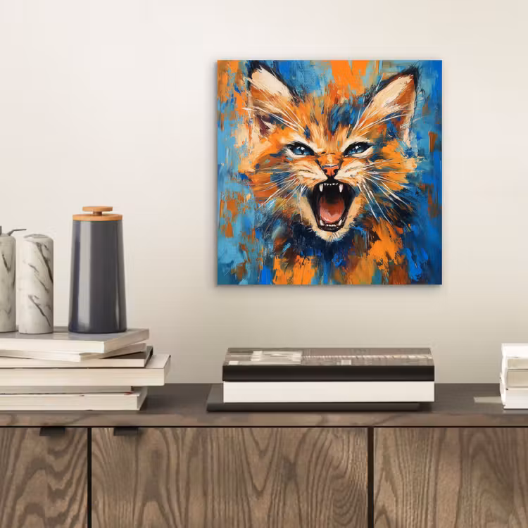 Kat - Kleurrijk - Oranje - Blauw aluminium wit klein -sfeer1