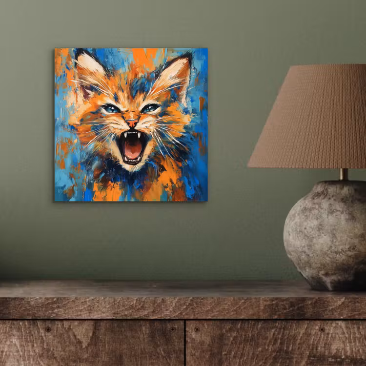 Kat - Kleurrijk - Oranje - Blauw aluminium wit klein -sfeer2
