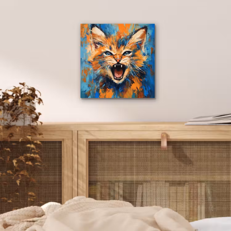 Kat - Kleurrijk - Oranje - Blauw aluminium wit klein -sfeer3