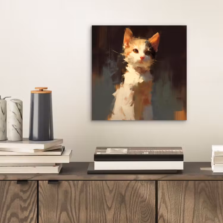Kat - Geschilderd - Artistiek - Wit aluminium wit klein -sfeer1