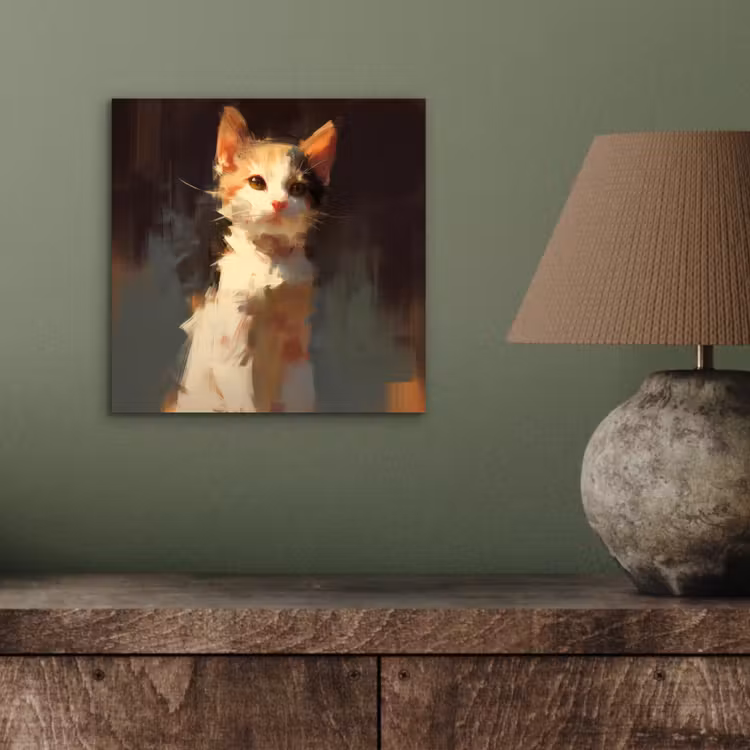 Kat - Geschilderd - Artistiek - Wit aluminium wit klein -sfeer2