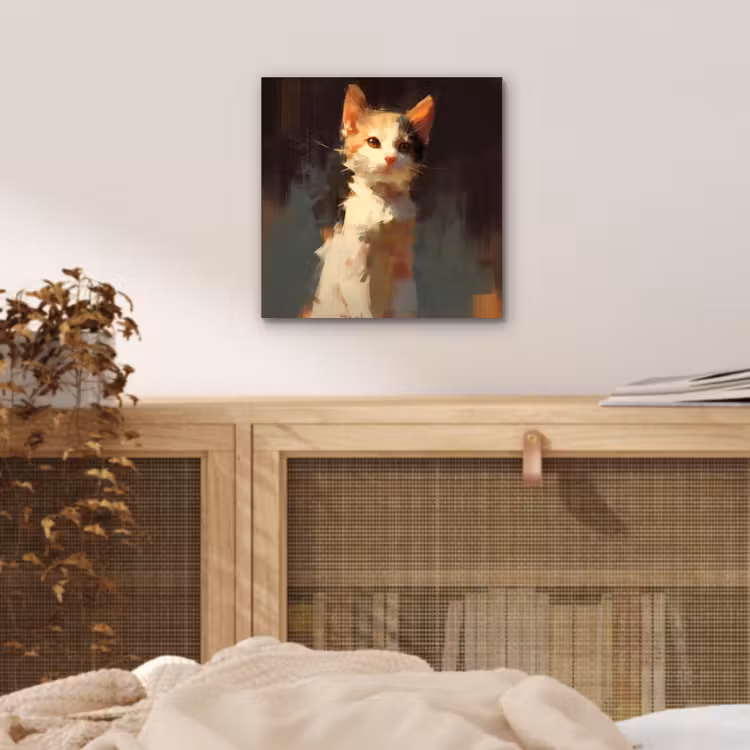 Kat - Geschilderd - Artistiek - Wit aluminium wit klein -sfeer3