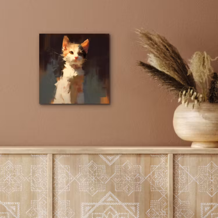 Kat - Geschilderd - Artistiek - Wit aluminium wit klein -sfeer4