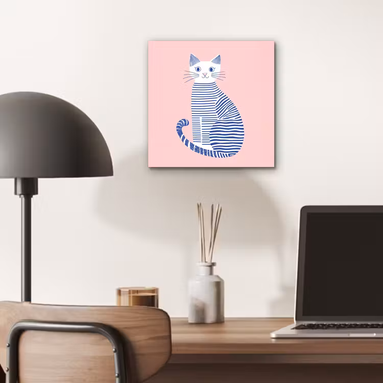 Kat - Illustratie - Minimalistisch - Roze aluminium wit klein -sfeer5