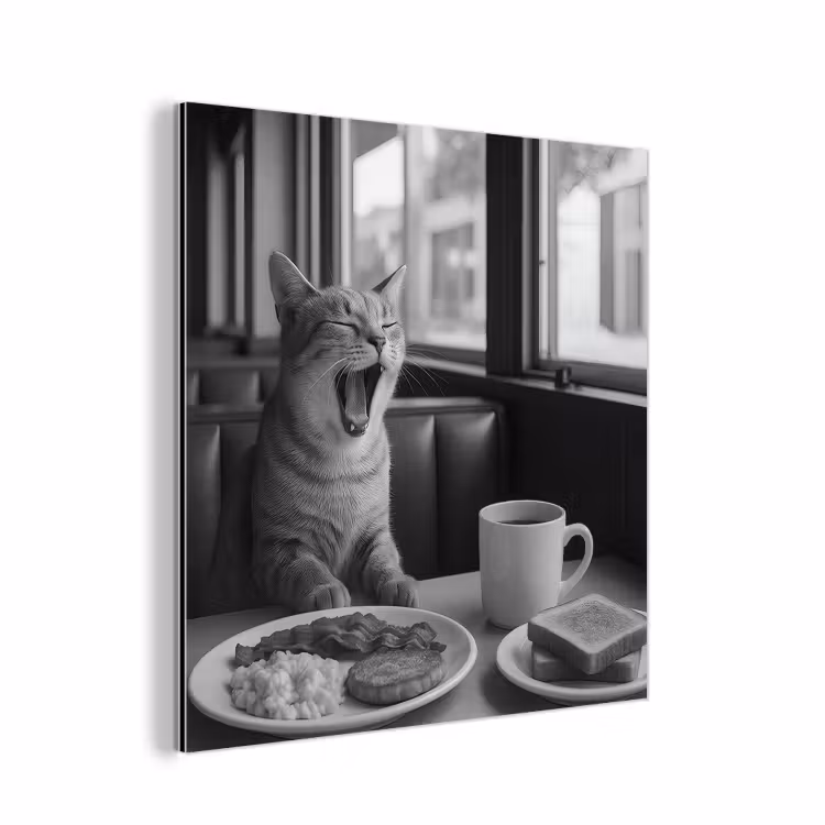 Kat - Koffie - Brood - Zwart aluminium wit klein -3d