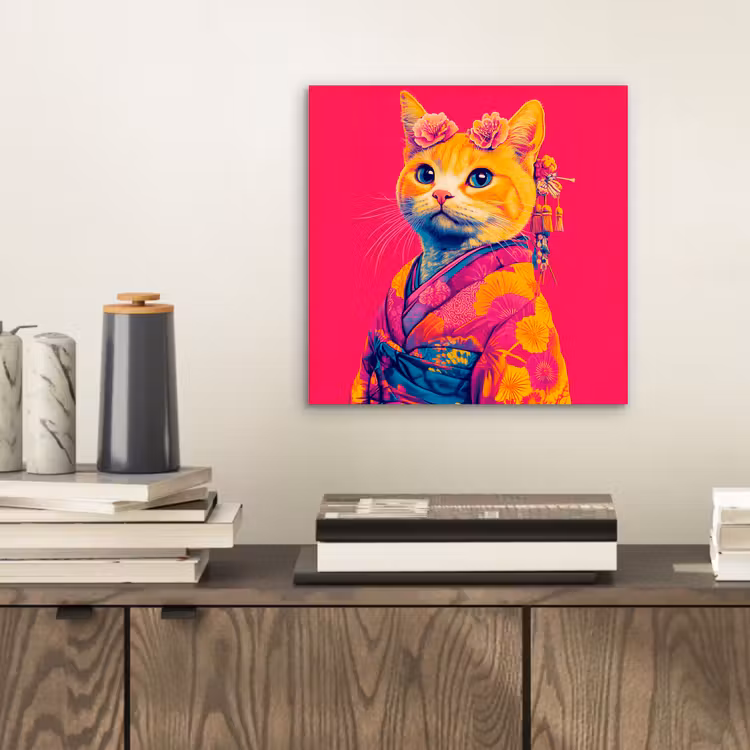 Kat - Kimono - Bloemen - Roze aluminium wit klein -sfeer1